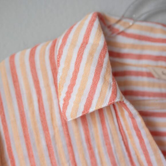 NWT Soft Surroundings Escambia Button-Up Pink Peach Stripe Cotton Tunic Shirt M - Picture 2 of 8